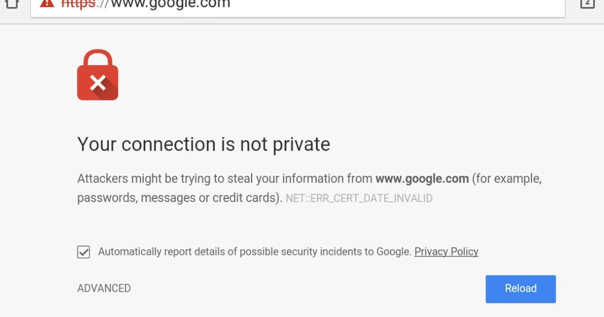 Privacy Error Message On Google Chrome